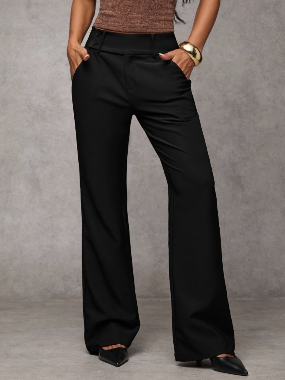 Black Elegant Women's Low-Waist Casual Pants